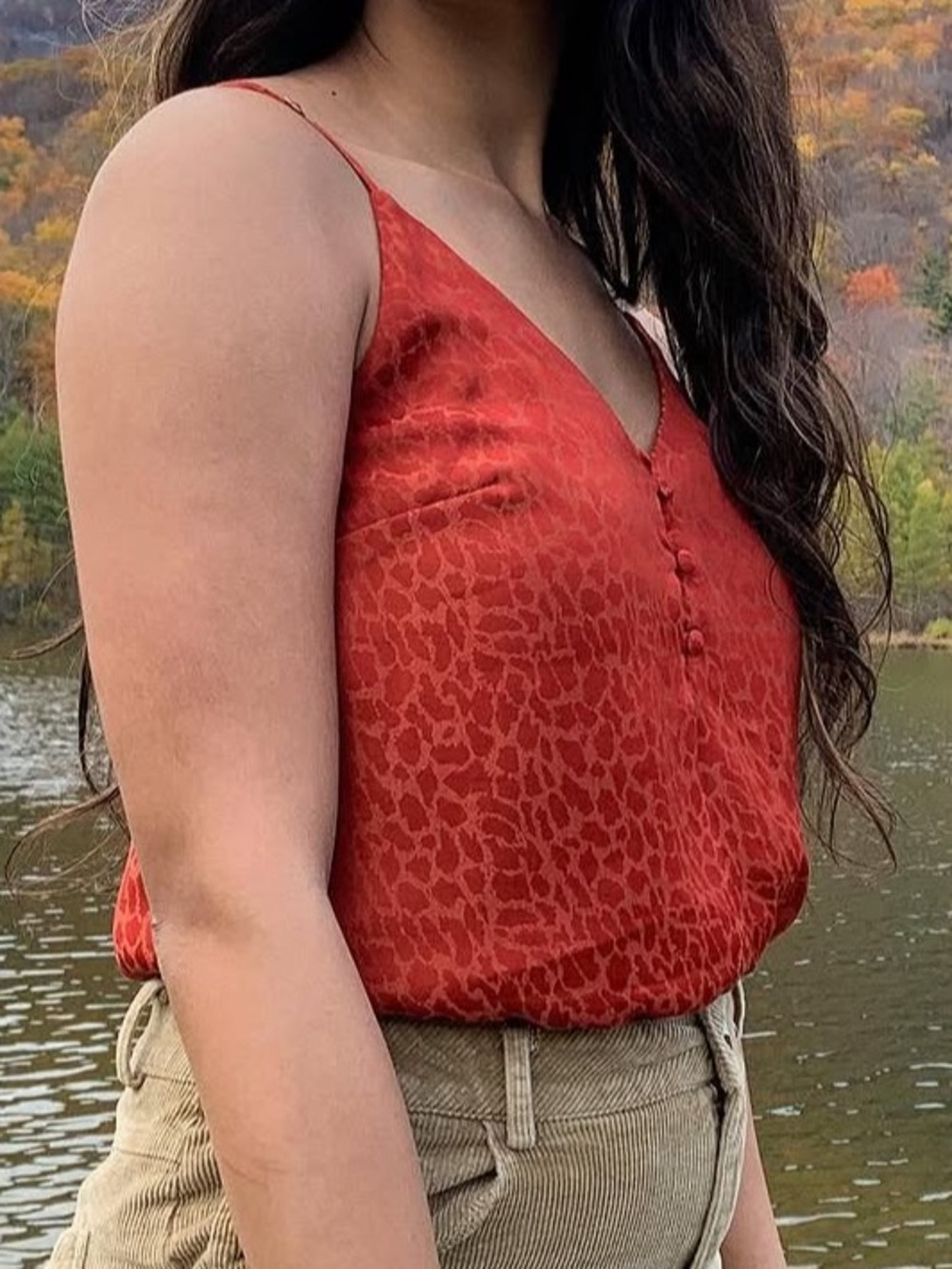 A New Day Rust Satin Leopard Jacquard Cami | Size Small